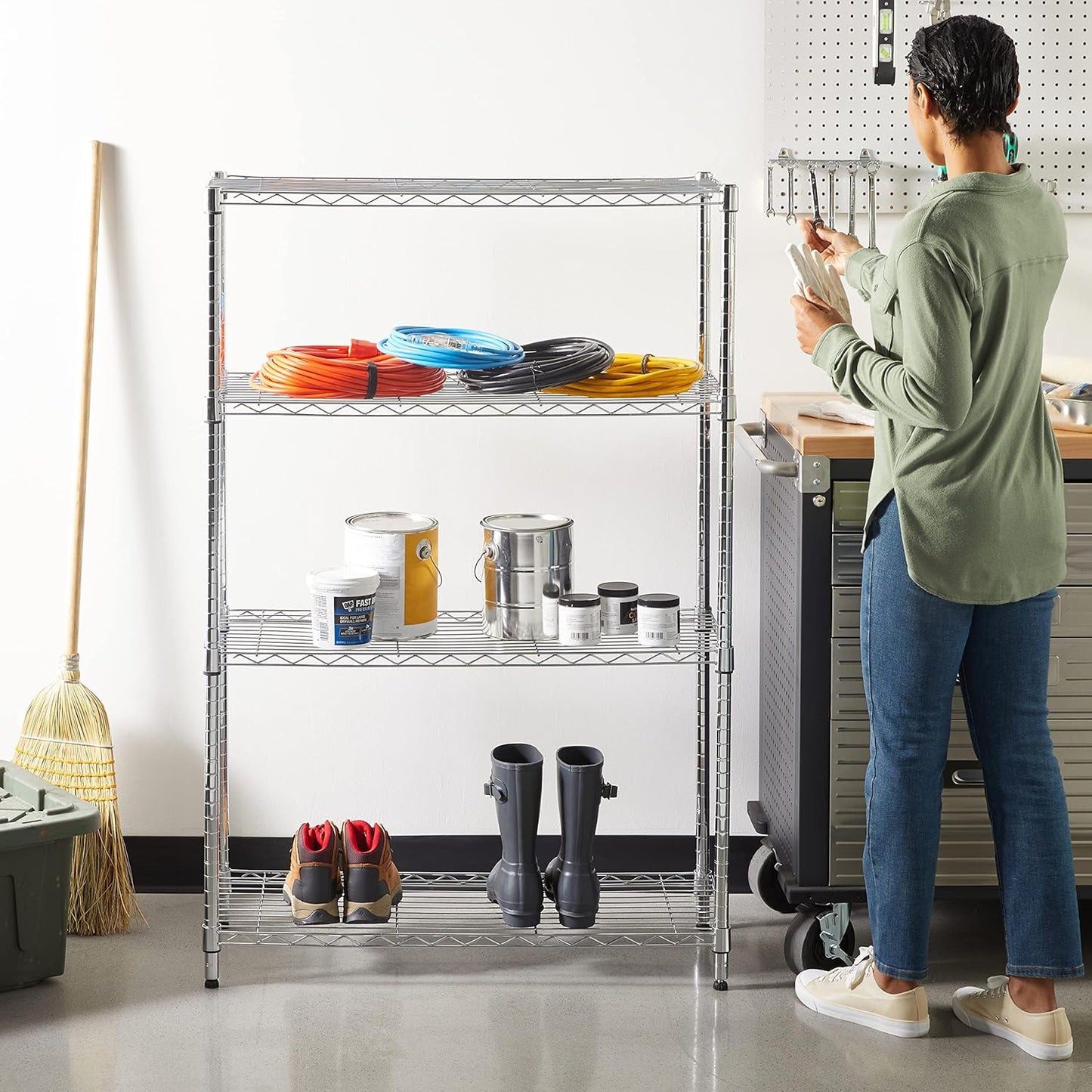 Amazon Basics 4-Shelf Adjustable Heavy Duty Steel Wire Rack Storage Shelving Organizer for Kitchen