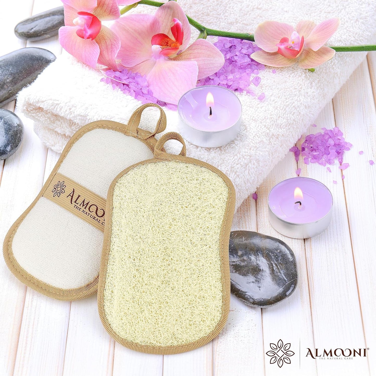 Almooni Premium Exfoliating Loofah Pad Body Scrubber, Made with Natural Egyptian Shower loofa