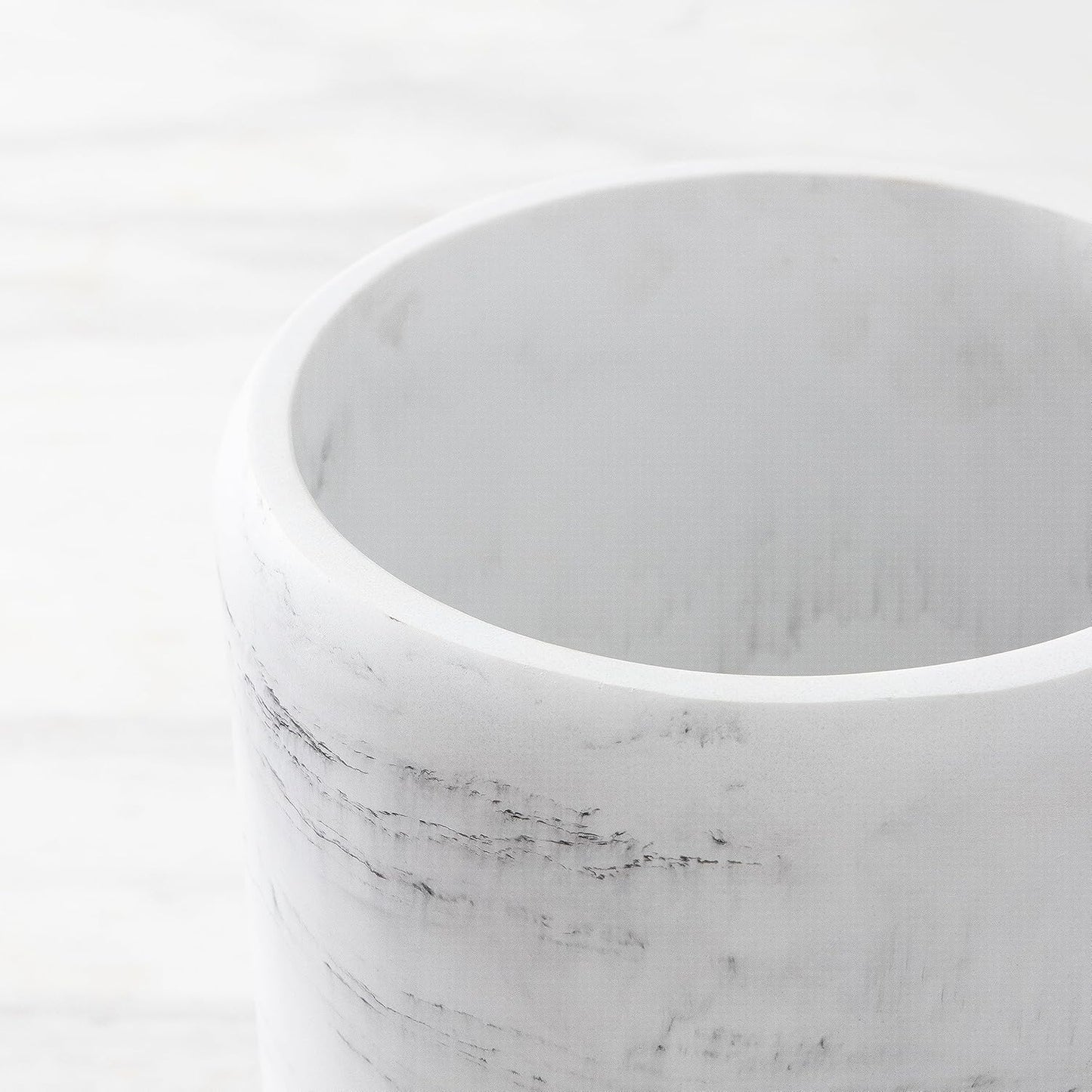 Bathroom Trash Can - Decorative Wastebasket Finished in Resin, Beautiful Marble Look, Modern Round