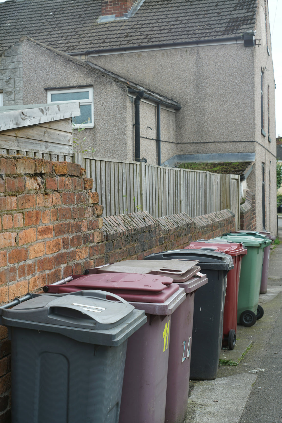 Realistic editorial lifestyle scene showing recycling bin sorting system in active household use, practical uncluttered 
