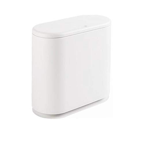 IEEK 12 Liter Rectangular Plastic Trash Can with Press Top Lid,White Modern Wastebasket Thin Trash