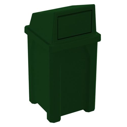 32 Gallon Square 100% Recycled Plastic Heavy Duty Outdoor Trash Can with Push Lid - Great for