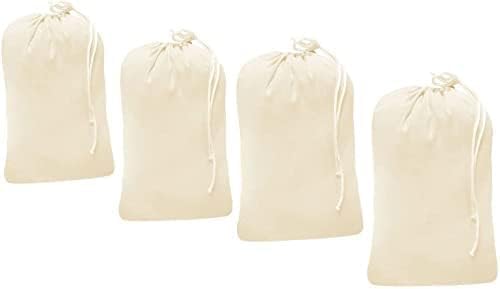 4 Pack - Extra Large Cotton Laundry Bag, Heavy Duty Large Laundry Bags 24 x 36 inch XL Drawstring