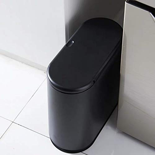 IEEK Plastic Trash Can with Press Top Lid,3.2 Gallon /12 Liter Garbage Can,Black Modern Waste