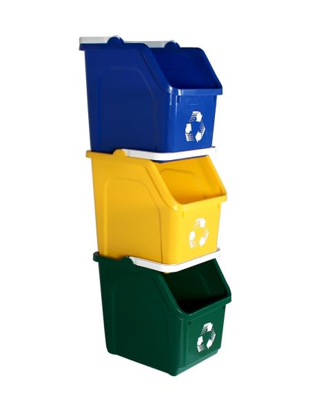 Multi Bin Recycling System with Three Stackable 6 Gallon Recycle Bins to Build Your Recycling