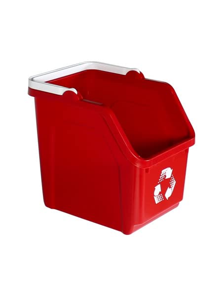 6 Gallon Stackable Recycling Bins for Homes, Garages, Offices Made of 100% Recycled Plastic - (Red