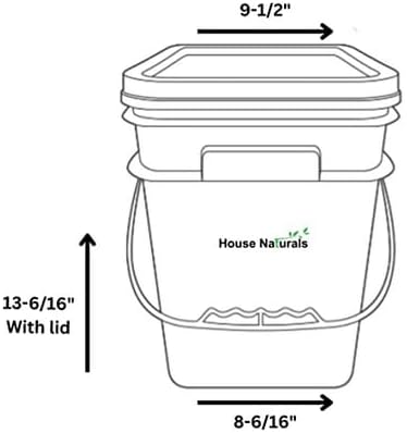 House Naturals 4 Gallon Square Food Grade Bucket Pail with Plastic Handles and Lid (Pack of 3) Made
