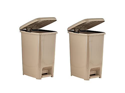 Superio Slim Step On Trash Can, Beige Waste Bin with Foot Pedal Lid 26 Liter, Kitchen, Under Desk