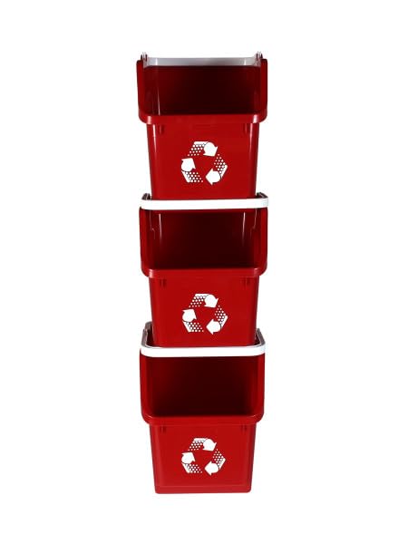 6 Gallon Stackable Recycling Bins for Homes, Garages, Offices Made of 100% Recycled Plastic - (Red