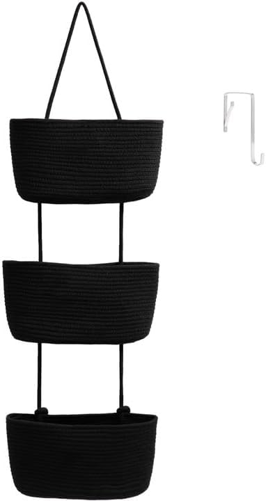 TeoKJ Over the Door Organizer, 3-Tier Woven Cotton Hanging Kitchen Baskets Storage Organizer Bag