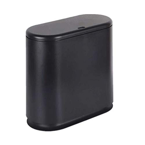 IEEK Plastic Trash Can with Press Top Lid,3.2 Gallon /12 Liter Garbage Can,Black Modern Waste