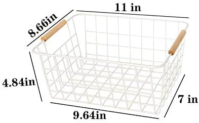 Metal Wire Food Storage Basket Organizer with Wooden Handles for Organizing Kitchen Cabinets, 2