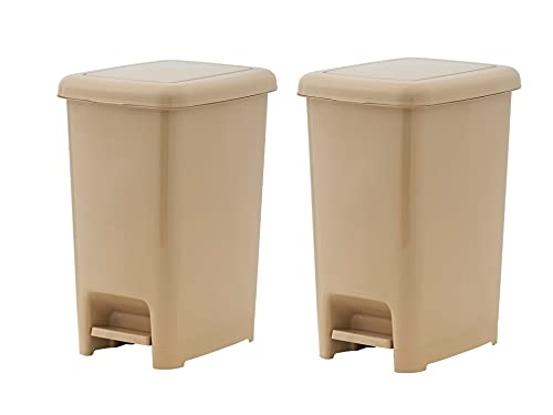 Superio Slim Step On Trash Can, Beige Waste Bin with Foot Pedal Lid 26 Liter, Kitchen, Under Desk