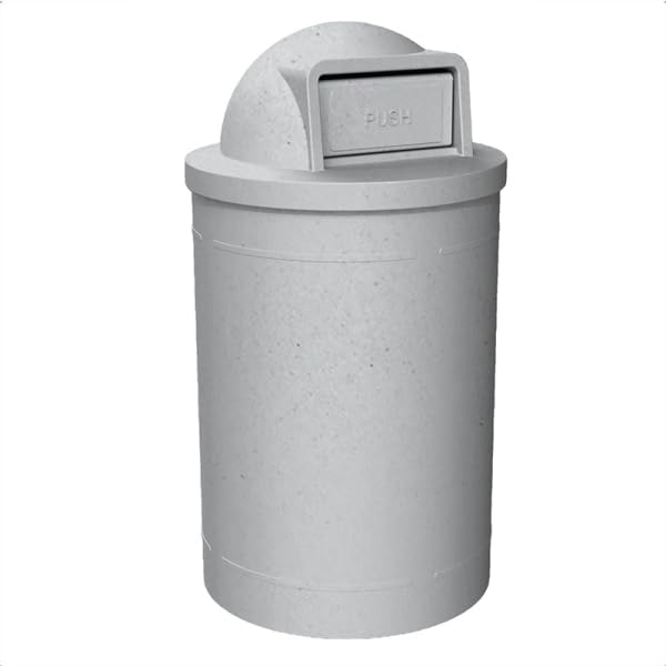 55 Gallon Circle 100% Recycled Plastic Heavy Duty Outdoor Trash Can with Push Open Dome Lid and