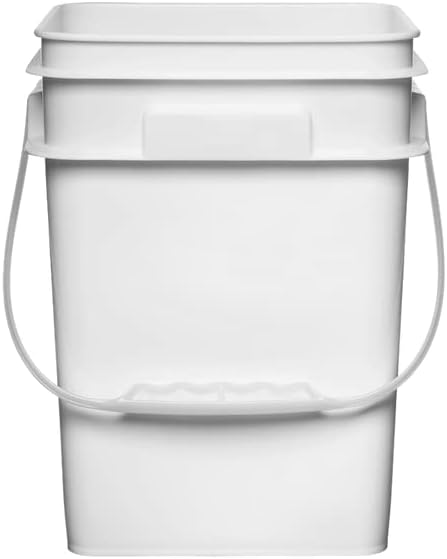 House Naturals 4 Gallon Square Food Grade Bucket Pail with Plastic Handles and Lid (Pack of 3) Made