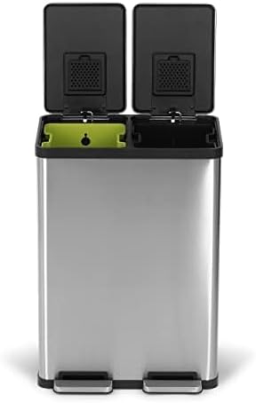 SIMPLI-MAGIC 60 Liter / 16 Gallon Rectangular Hands-Free Dual Compartment Recycling Kitchen Step