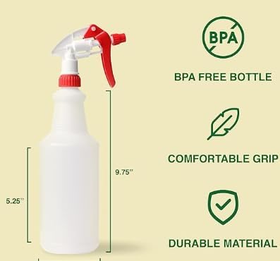 Heavy Duty 32oz Plastic Spray Bottles for Cleaning - Large Empty Industrial Bottles for Gardening