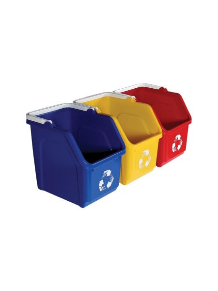 Multi Bin Recycling System with Three Stackable 6 Gallon Recycle Bins to Build Your Recycling
