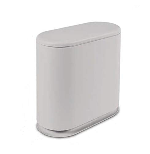IEEK Slim Plastic Trash Can with Press Top Lid,2.4 Gallon/10 Liter Garbage Can Modern Waste Basket