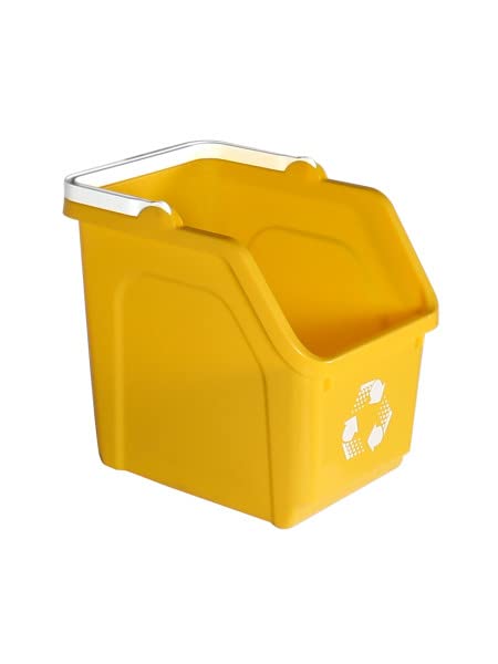 Multi Recycling Bin System with Three Stacking 6 Gallon Bins with Carrying Handles, Stackable and