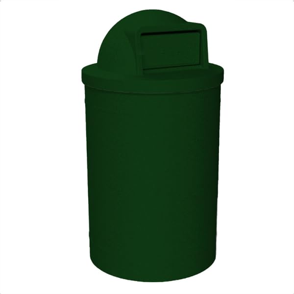 55 Gallon Circle 100% Recycled Plastic Heavy Duty Outdoor Trash Can with Push Open Dome Lid and