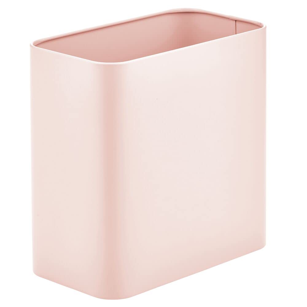 mDesign Metal Wastepaper Bin — Compact Rectangular Bathroom Bin — Rubbish Basket for Home and