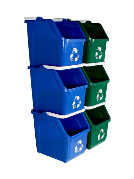 Multi Bin Recycling System with Six Stackable 6 Gallon Recycle Bins to Build Your Recycling Center