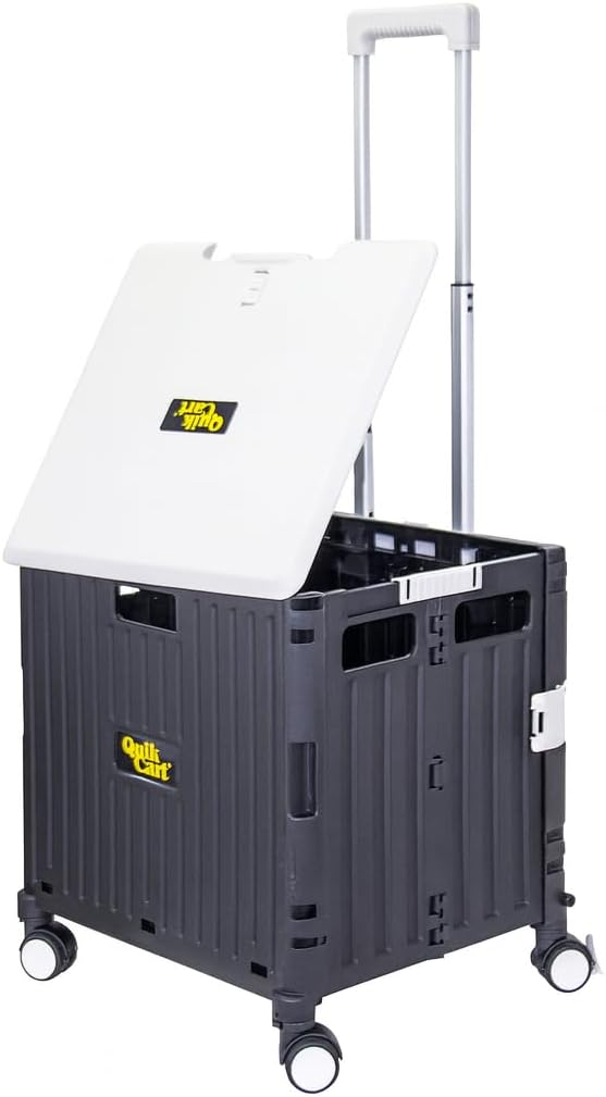 dbest products Quik Cart Swing Lid Four Swivel Wheeled Rolling Crate Teacher Utility with seat