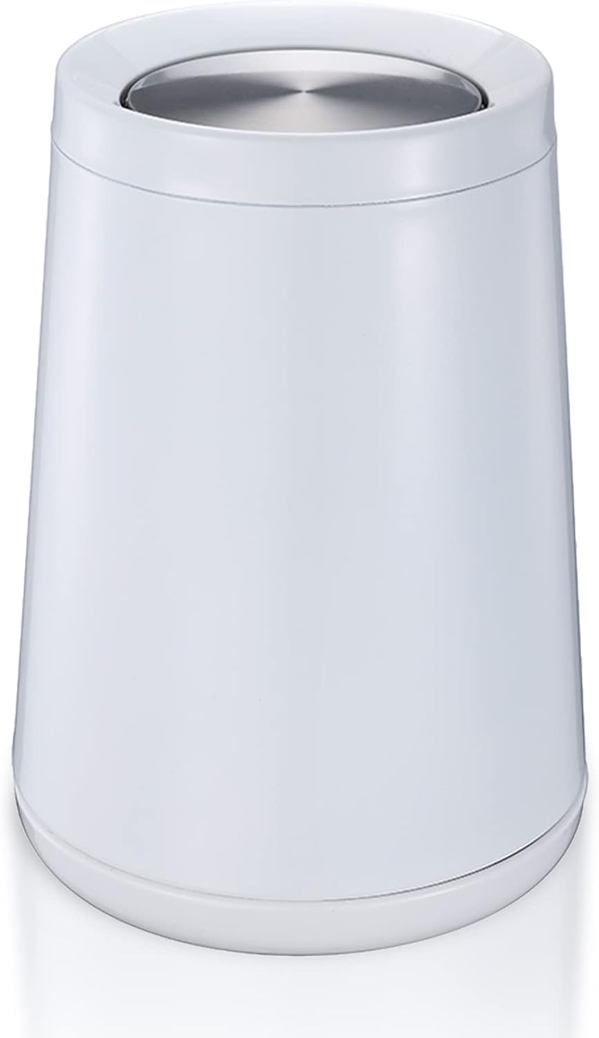 Household Swing White Bathroom Trash Can，Brushed Stainless Steel，10 L/3 Gallen，Garbage Can with