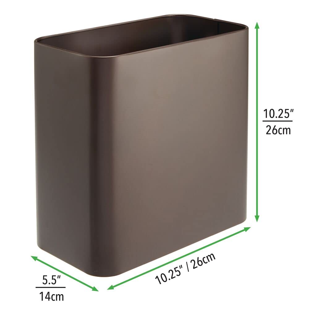 mDesign Small Metal 2.4 Gallon/9 Liter Trash Can Wastebasket Garbage Bin for Bathroom, Slim Rubbish