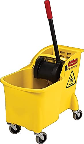 Rubbermaid Commercial Products 31 QT Tandem Mop Bucket and Wringer Combo on Wheels, Yellow, for
