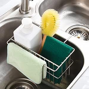 Kitchen Sponge Holder, Dish Brush Holder, Slim Sink Organization/Draining Basket/Liquid