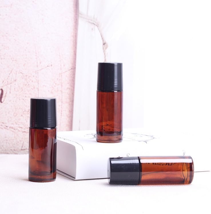 2Pcs Brown Glass Essential Oil Roller Bottles Refillable Roll on Bottles Empty Deodorant Bottle