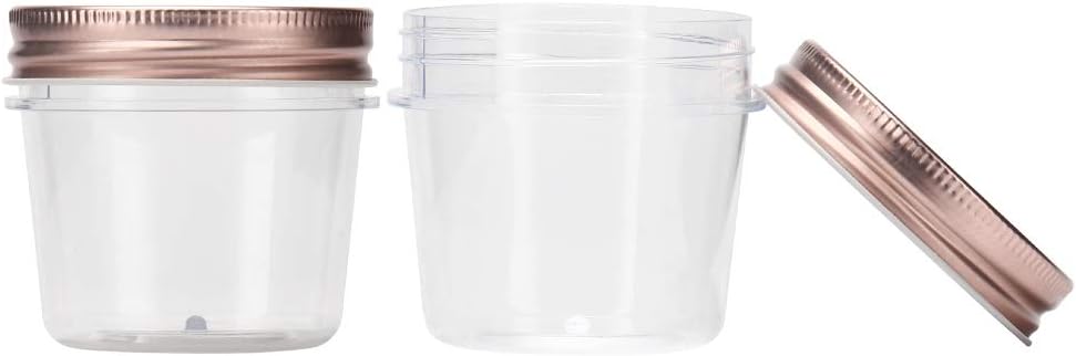 novelinks 4 oz Clear Plastic Jars with Rose Gold Lids – Small Round Refillable Storage Containers