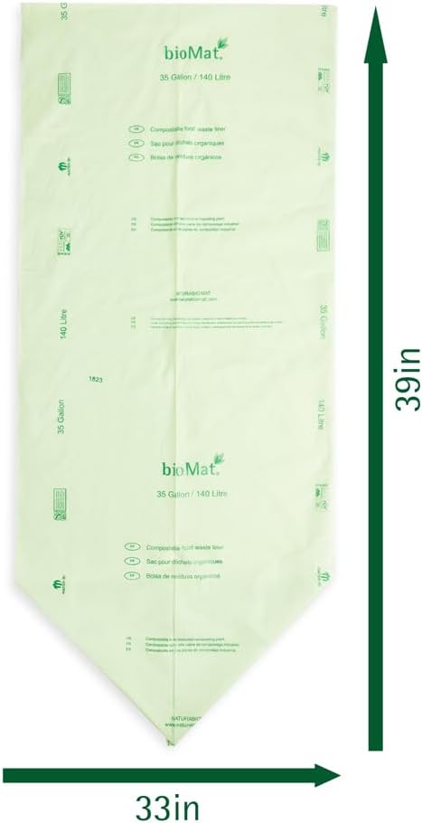 bioMat 35 Gallon Compostable Trash Bags for Lining Compost Bins, 10 Count, Biodegradable Trash Bags