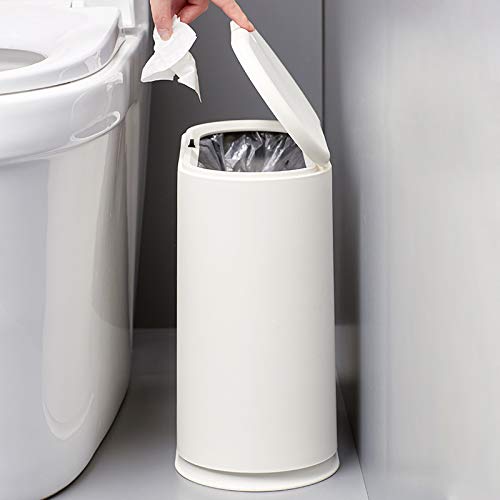 IEEK 12 Liter Rectangular Plastic Trash Can with Press Top Lid,White Modern Wastebasket Thin Trash