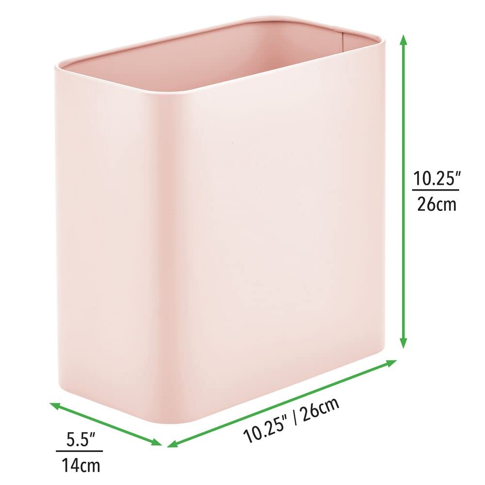 mDesign Metal Wastepaper Bin — Compact Rectangular Bathroom Bin — Rubbish Basket for Home and