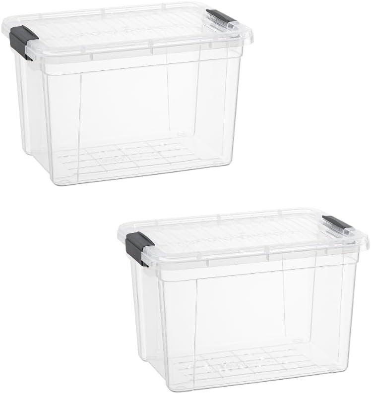 Superio Storage Bins with Lids- 2 Pack, 2.5 Qt Clear Boxes for Organizing, Stackable Plastic