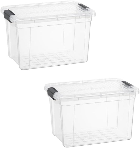 Superio Storage Bins with Lids- 2 Pack, 2.5 Qt Clear Boxes for Organizing, Stackable Plastic