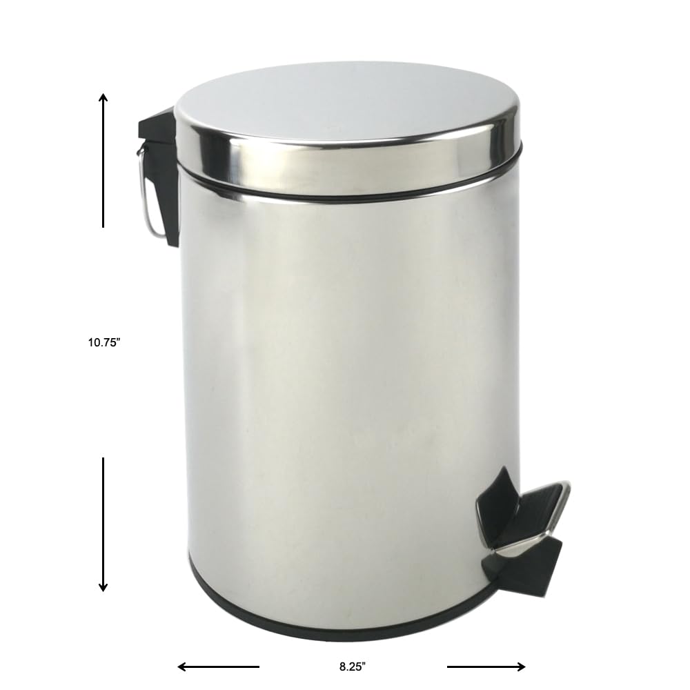 Stainless Steel Small Trash Can with Lid & Step Pedal - 5 Liters/1.3 Gallon Soft Close Waste Basket