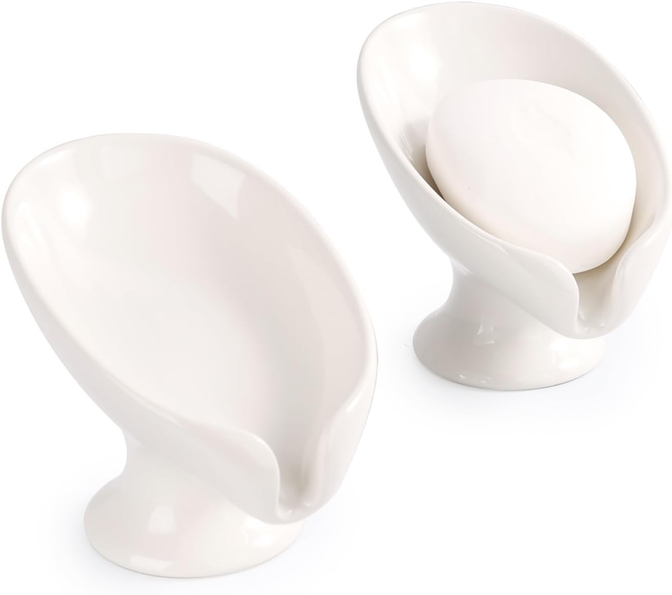Soap Dish Set, Self Draining Bar Soap Holder for Bathroom Sink, Leaf Shaped Drainage Soap Dish
