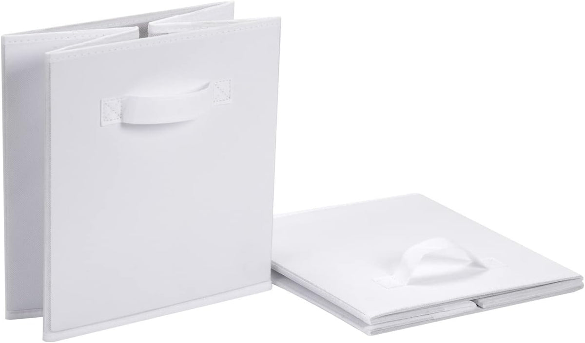 Amazon Basics Collapsible Fabric Storage Cubes Organizer with Handles, Sturdy, White