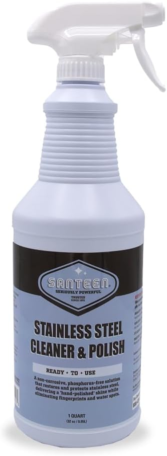 Santeen Stainless Steel Cleaner & Polish, 6-Pack, 32oz Bottle with Trigger Sprayer, Professional