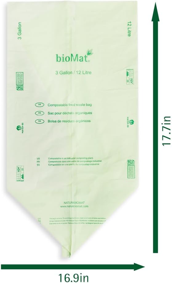 bioMat 3 Gallon Compost Bags, 125 Count, Compostable Trash Bags for Kitchen Compost Bin, BPI ASTM