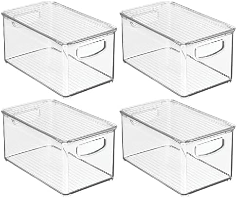mDesign Plastic Deep Storage Bin Box Container with Lid and Built-In Handles - Organization for