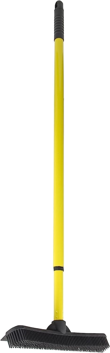 FURemover Original Pet Hair Rubber Broom with Squeegee, with 58” Telescopic Handle for Carpet, Tile
