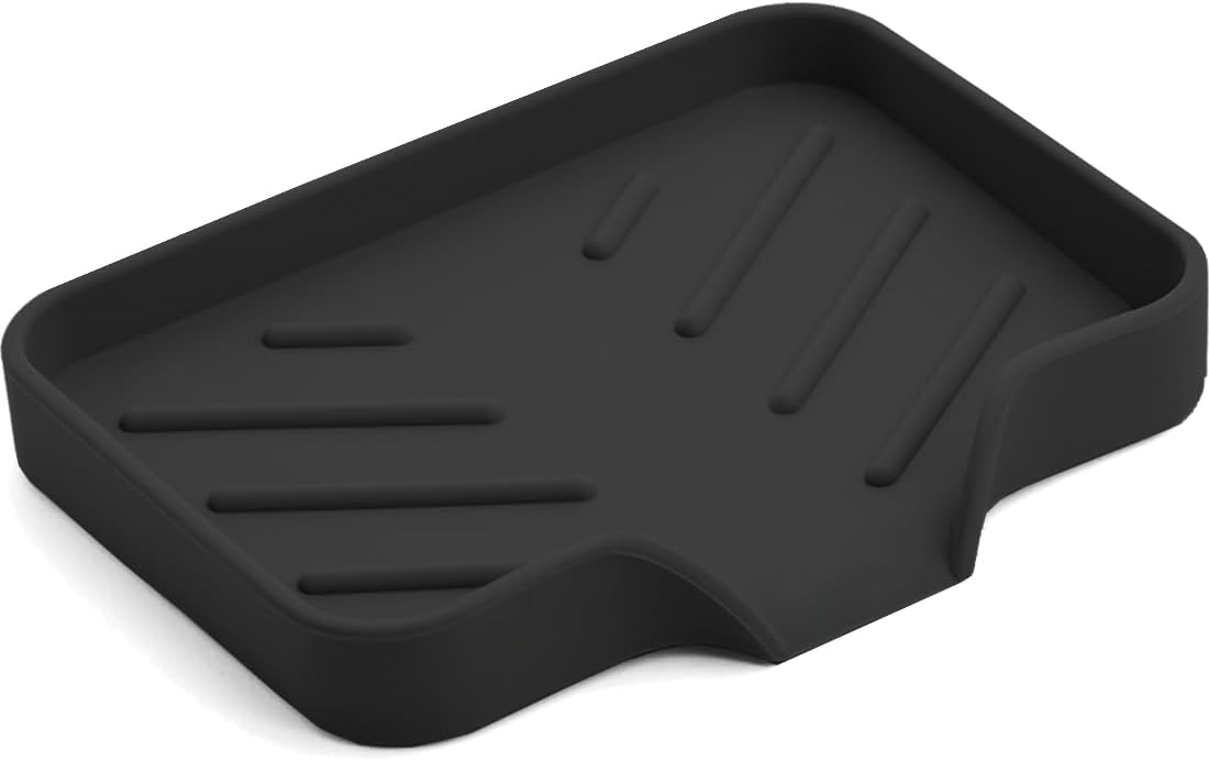 Sponge Holder with Drain Spout, Silicone Sponge Tray for Kitchen Sink, Rubber Soap Dish for Shower