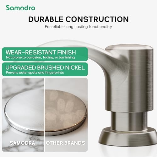 SAMODRA Built in Kitchen Sink Soap Dispenser (Brushed Nickel) with 12 oz Large PET Lotion Bottle