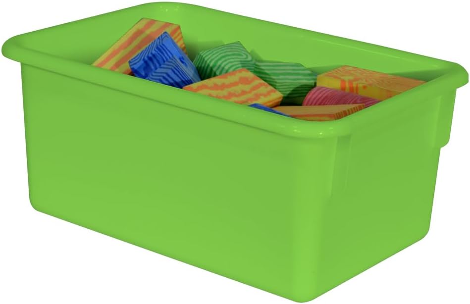 Wood Designs Cubby Storage Bin, Heavy Duty Plastic Containers for Kids Lime Green Cubby Tray Set of