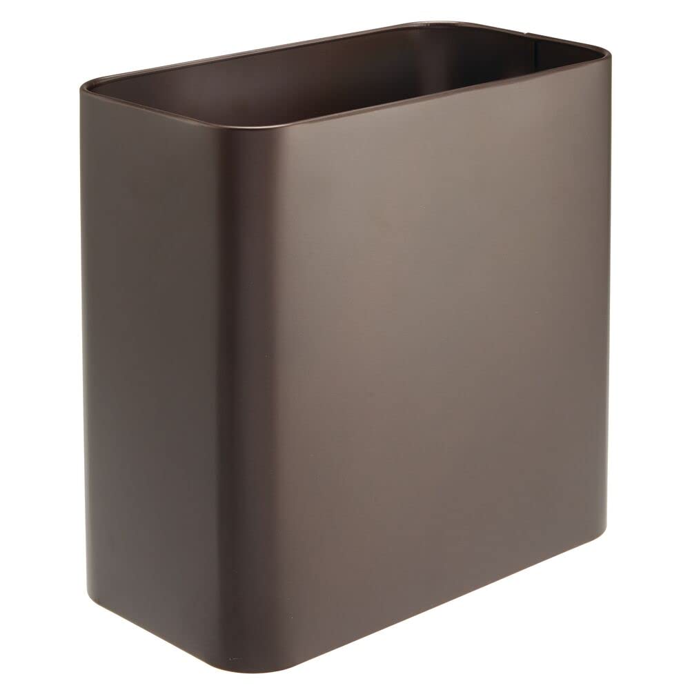 mDesign Small Metal 2.4 Gallon/9 Liter Trash Can Wastebasket Garbage Bin for Bathroom, Slim Rubbish